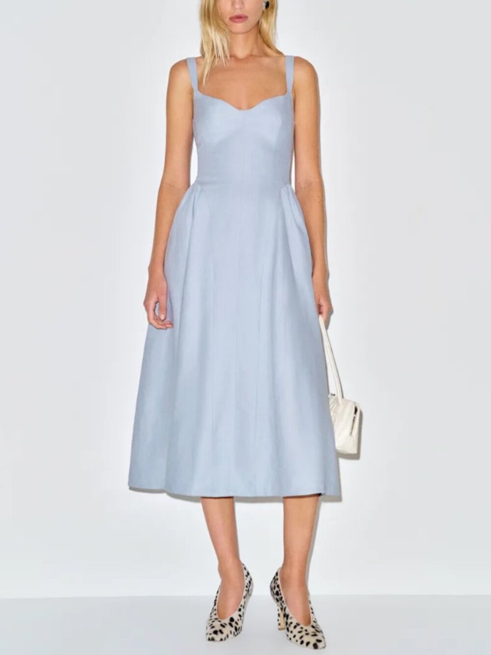 EUC Reformation Birdie Linen Midi Dress Cloud Blue Classic Casual - Picture 2 of 11